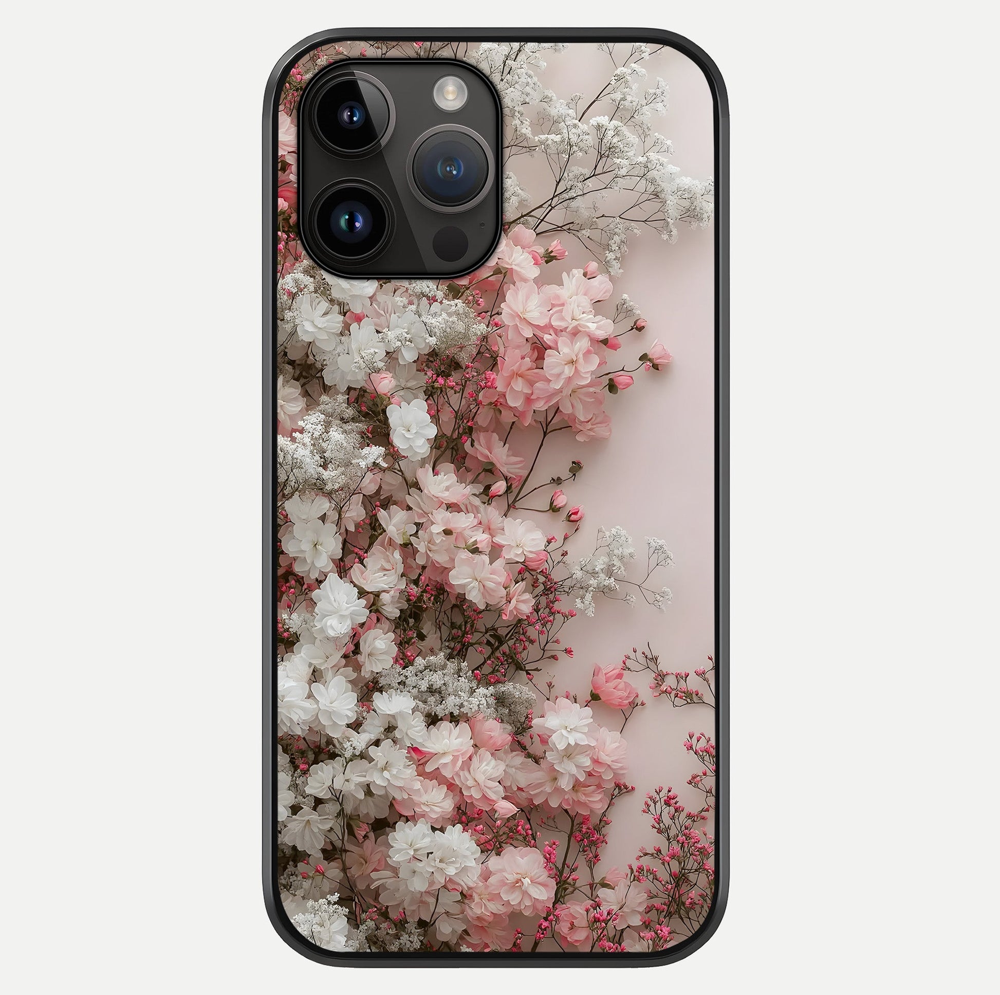 Blush Blossom Cloud Glass Case showing full back design in clean flat view with glossy glass finish.