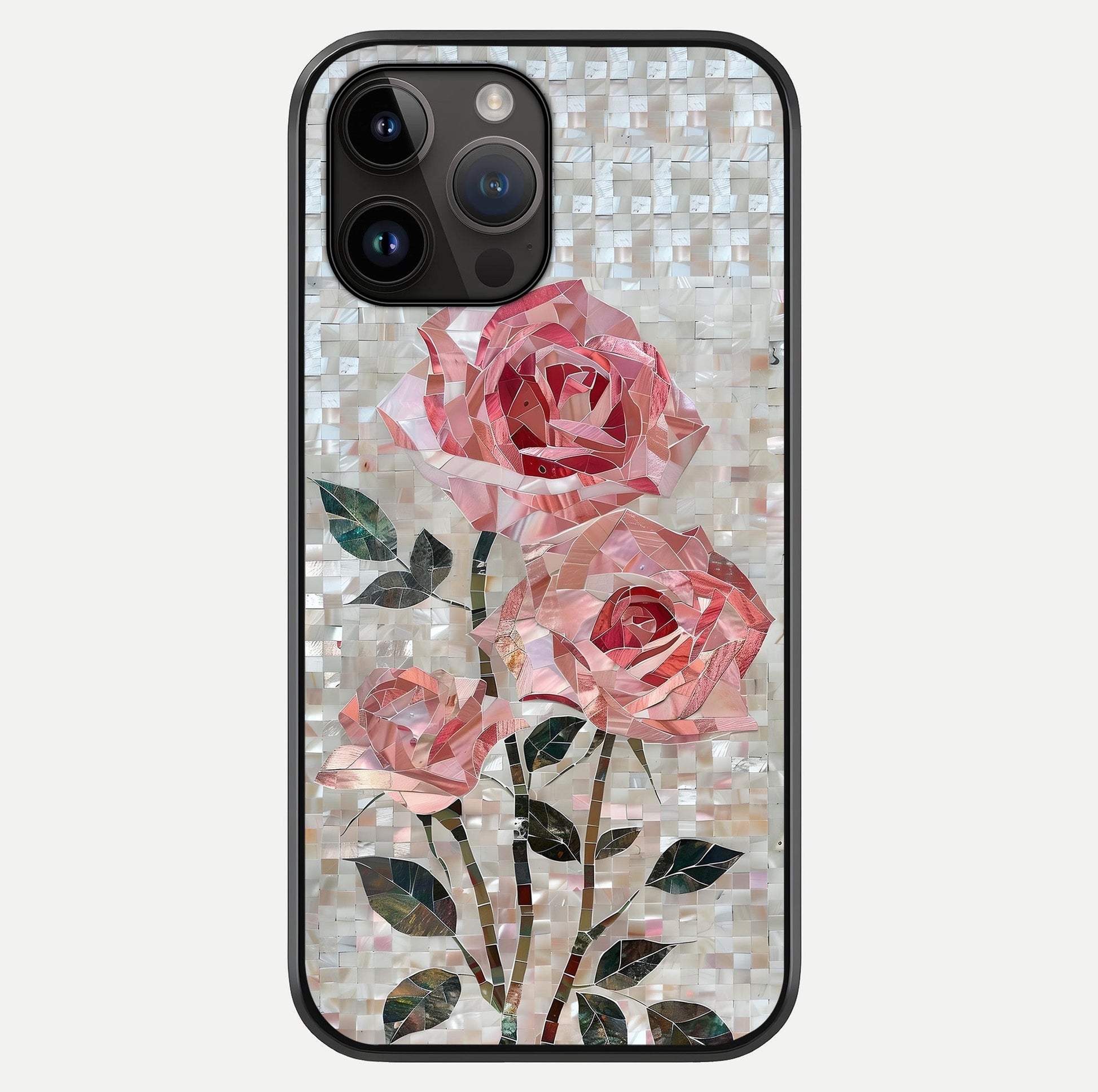 Blush Mosaic Bloom Glass Case showing full back design in clean flat view with glossy glass finish.