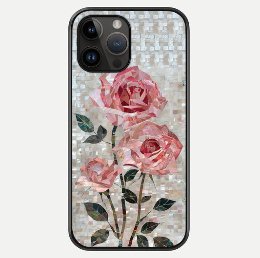 Blush Mosaic Bloom Glass Case showing full back design in clean flat view with glossy glass finish.