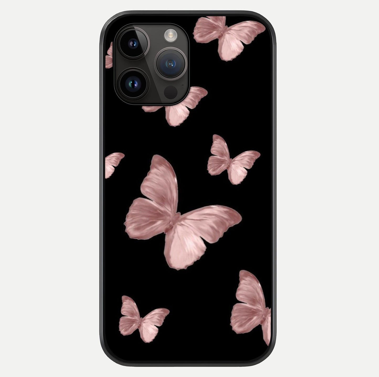 Butterfly Pattern Glass Case showing full back design in clean flat view with glossy glass finish.