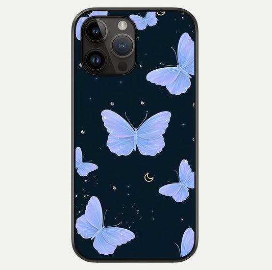 Butterfly With Stars Pattern Glass Case showing full back design in clean flat view with glossy glass finish.