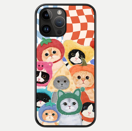 Cats In Fruits Glass Case showing full back design in clean flat view with glossy glass finish.