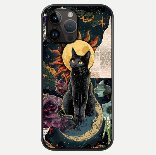 Celestial Black Cat Glass Case showing full back design in clean flat view with glossy glass finish.