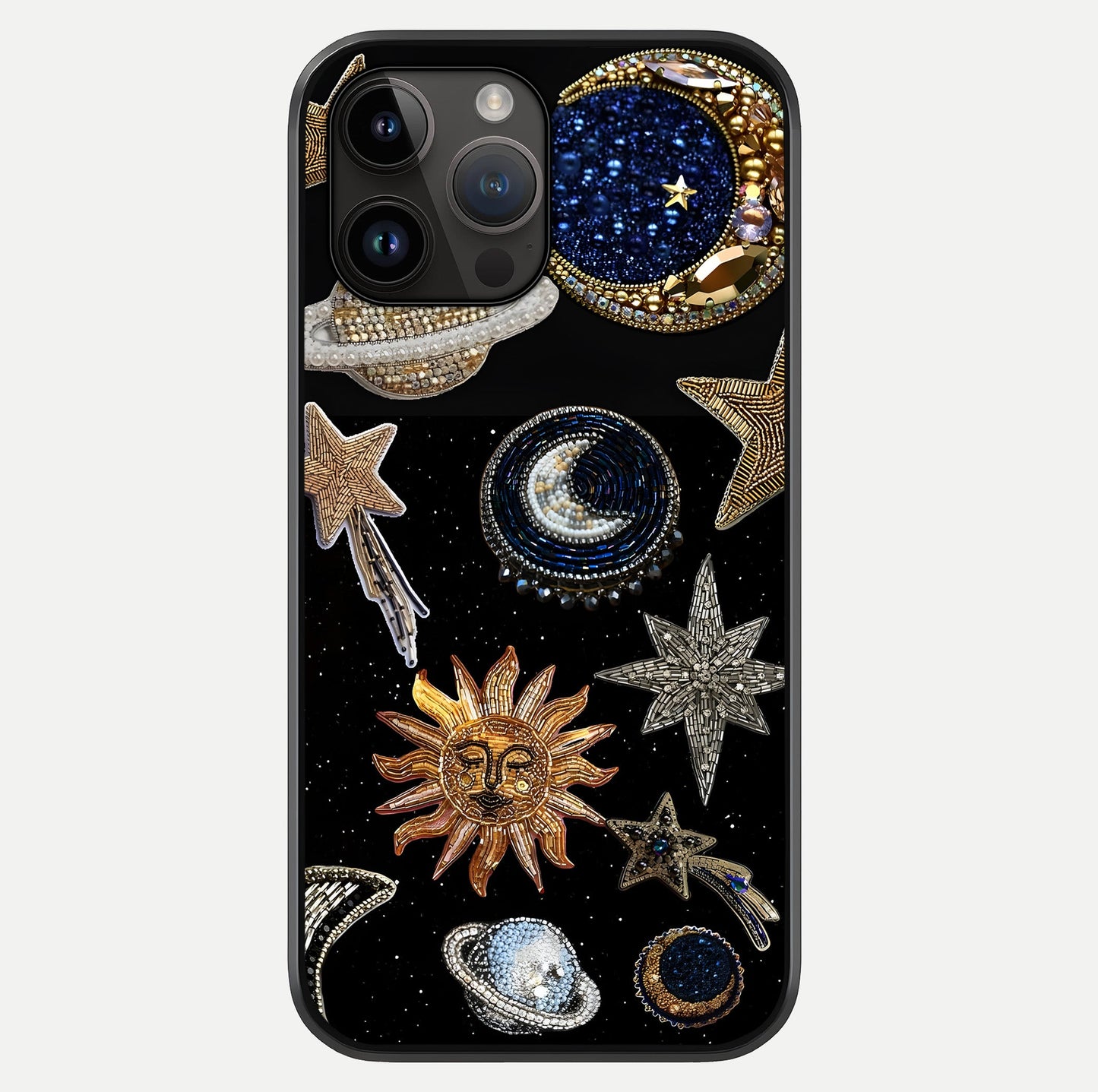 Celestial Gem Constellations Glass Case showing full back design in clean flat view with glossy glass finish.