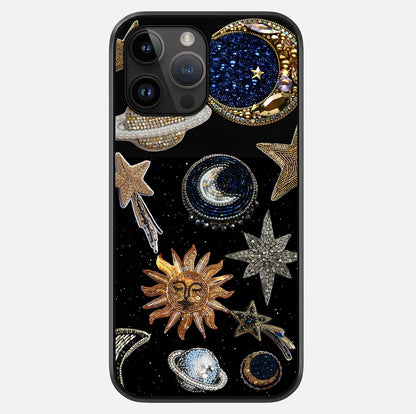 Celestial Gem Constellations Glass Case showing full back design in clean flat view with glossy glass finish.