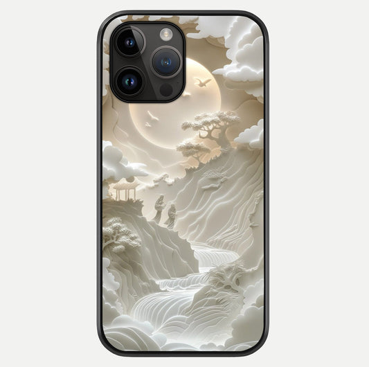 Celestial Origami Glass Case showing full back design in clean flat view with glossy glass finish.