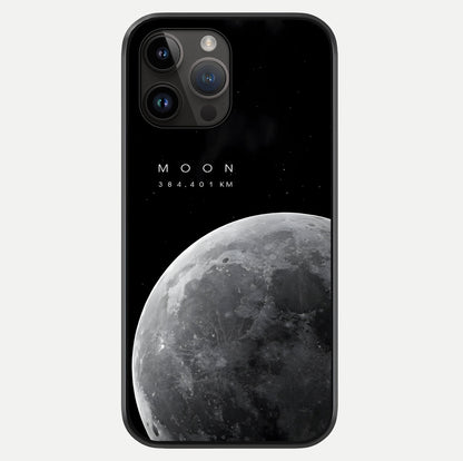 Cosmic Moon Glow Glass Case showing full back design in clean flat view with glossy glass finish.