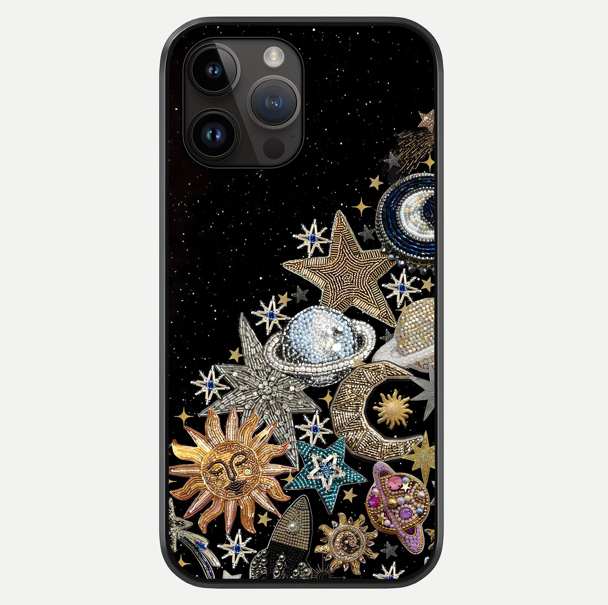 Cosmic Sparkle Dreams Glass Case showing full back design in clean flat view with glossy glass finish.