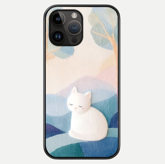 Cotton Dream Cat Glass Case showing full back design in clean flat view with glossy glass finish.