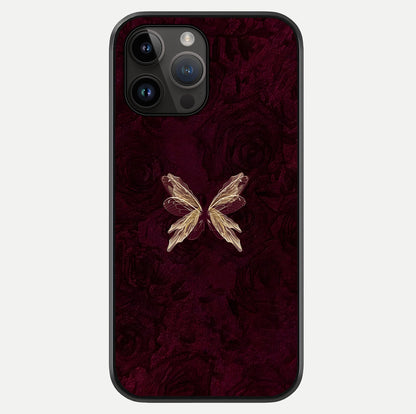 Crimson Fade Butterfly Glass Case showing full back design in clean flat view with glossy glass finish.