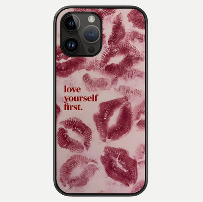 Crimson Kiss Love Glass Case showing full back design in clean flat view with glossy glass finish.