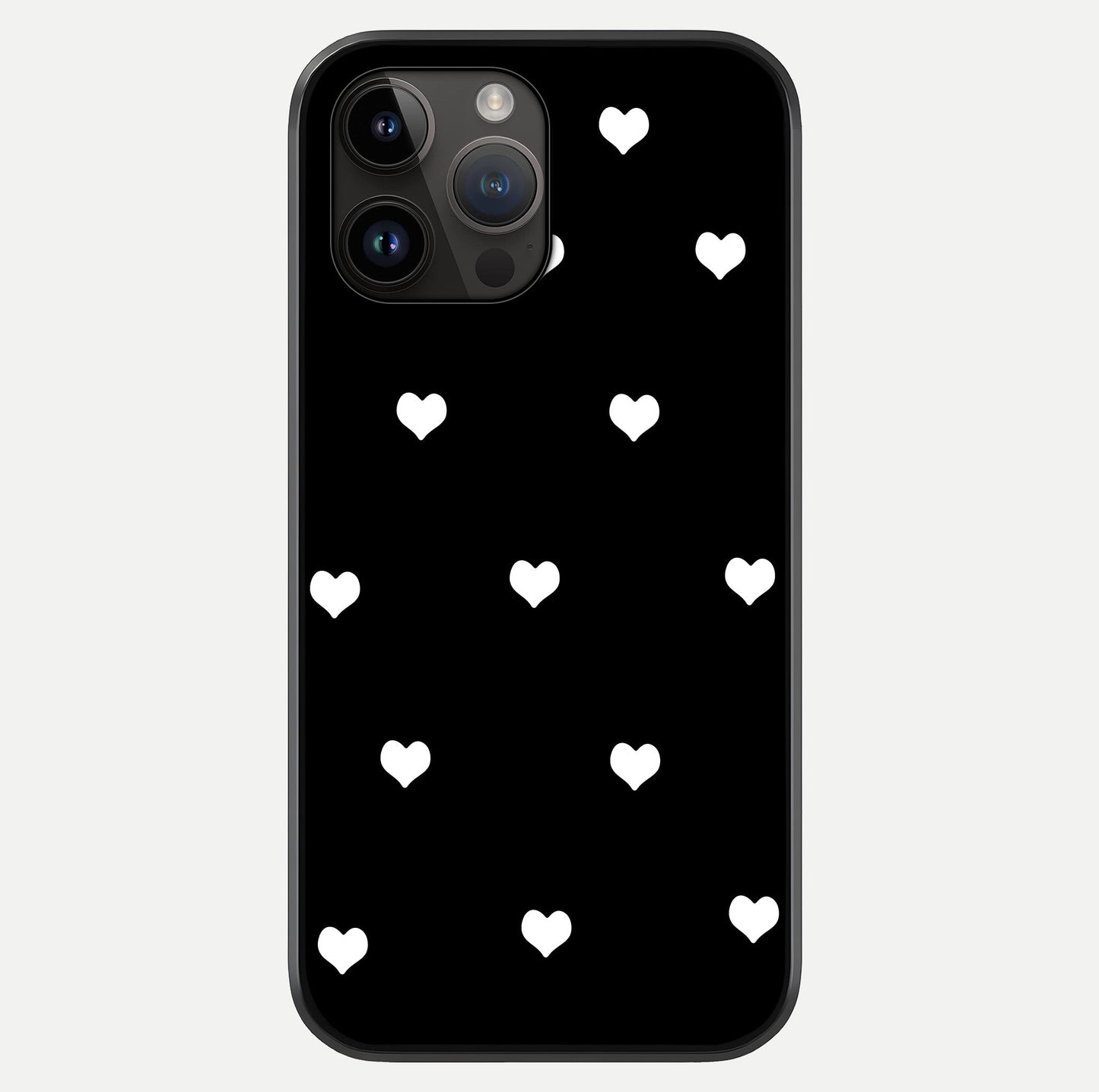 Cute And Simple White Hearts Glass Case showing full back design in clean flat view with glossy glass finish.