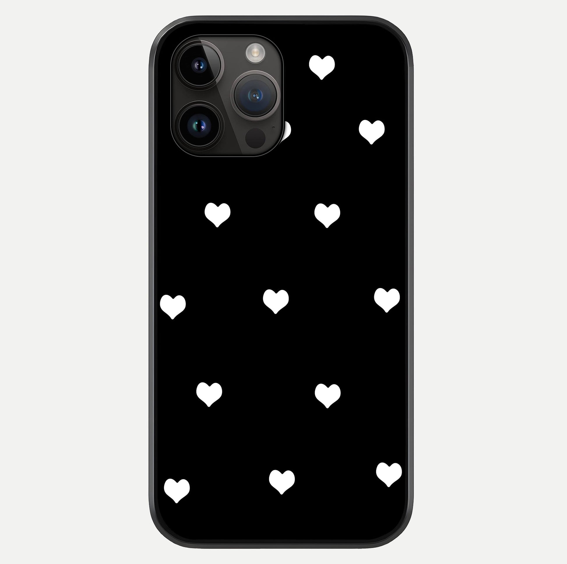 Cute And Simple White Hearts Glass Case showing full back design in clean flat view with glossy glass finish.