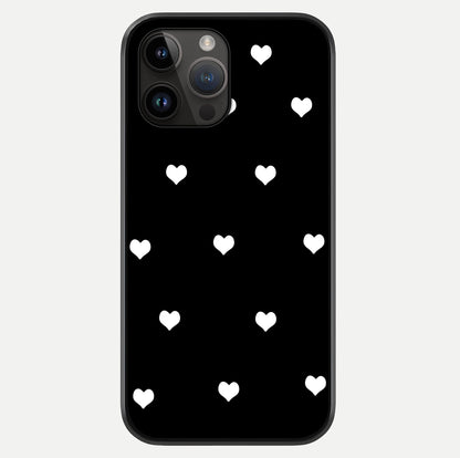 Cute And Simple White Hearts Glass Case showing full back design in clean flat view with glossy glass finish.