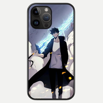 Dark Lightning Anime Warrior Glass Case showing full back design in clean flat view with glossy glass finish.