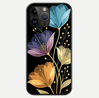 Delicate Multicolor Flowers Glass Case showing full back design in clean flat view with glossy glass finish.