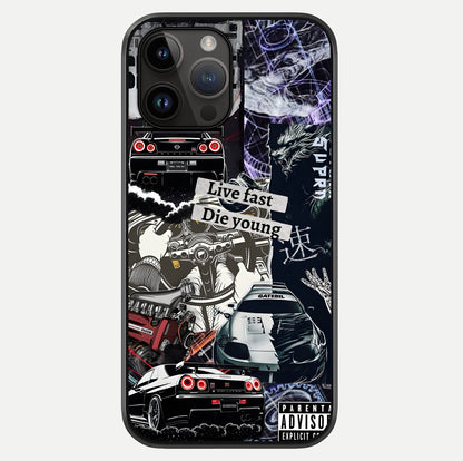 Die Young Glass Case showing full back design in clean flat view with glossy glass finish.