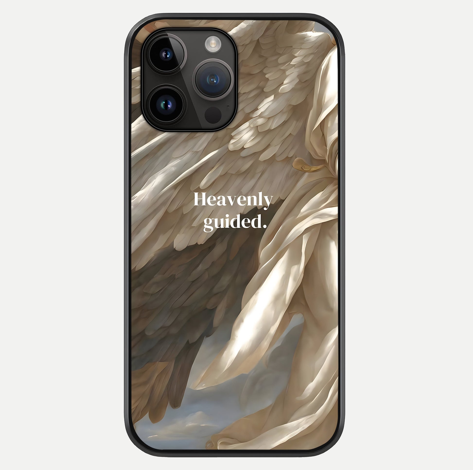 Divine Winged Grace Glass Case showing full back design in clean flat view with glossy glass finish.