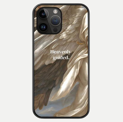 Divine Winged Grace Glass Case showing full back design in clean flat view with glossy glass finish.