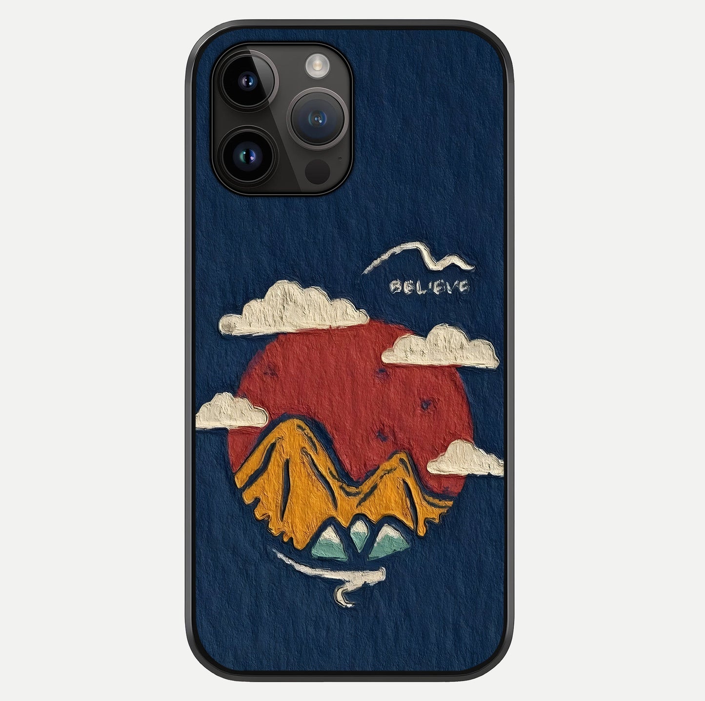 Dream Beyond Mountains Glass Case showing full back design in clean flat view with glossy glass finish.