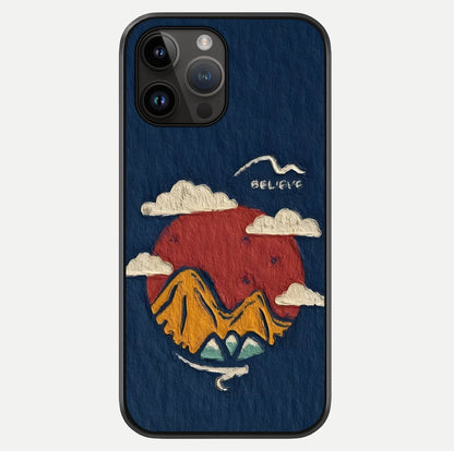 Dream Beyond Mountains Glass Case showing full back design in clean flat view with glossy glass finish.