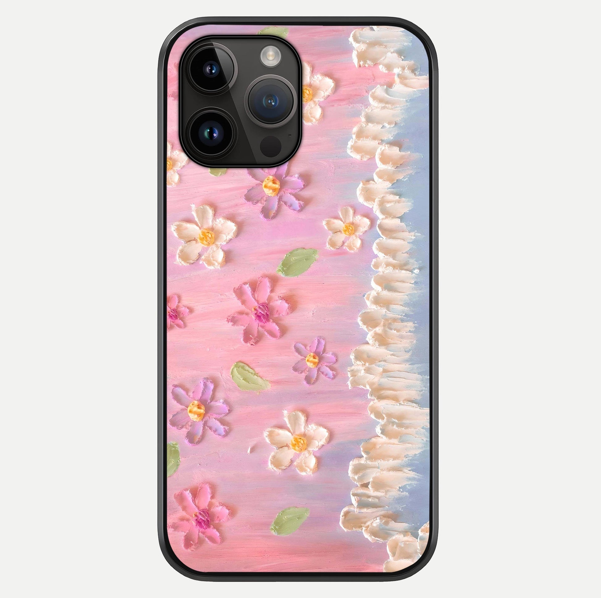 Dreamy Painted Garden Glass Case showing full back design in clean flat view with glossy glass finish.
