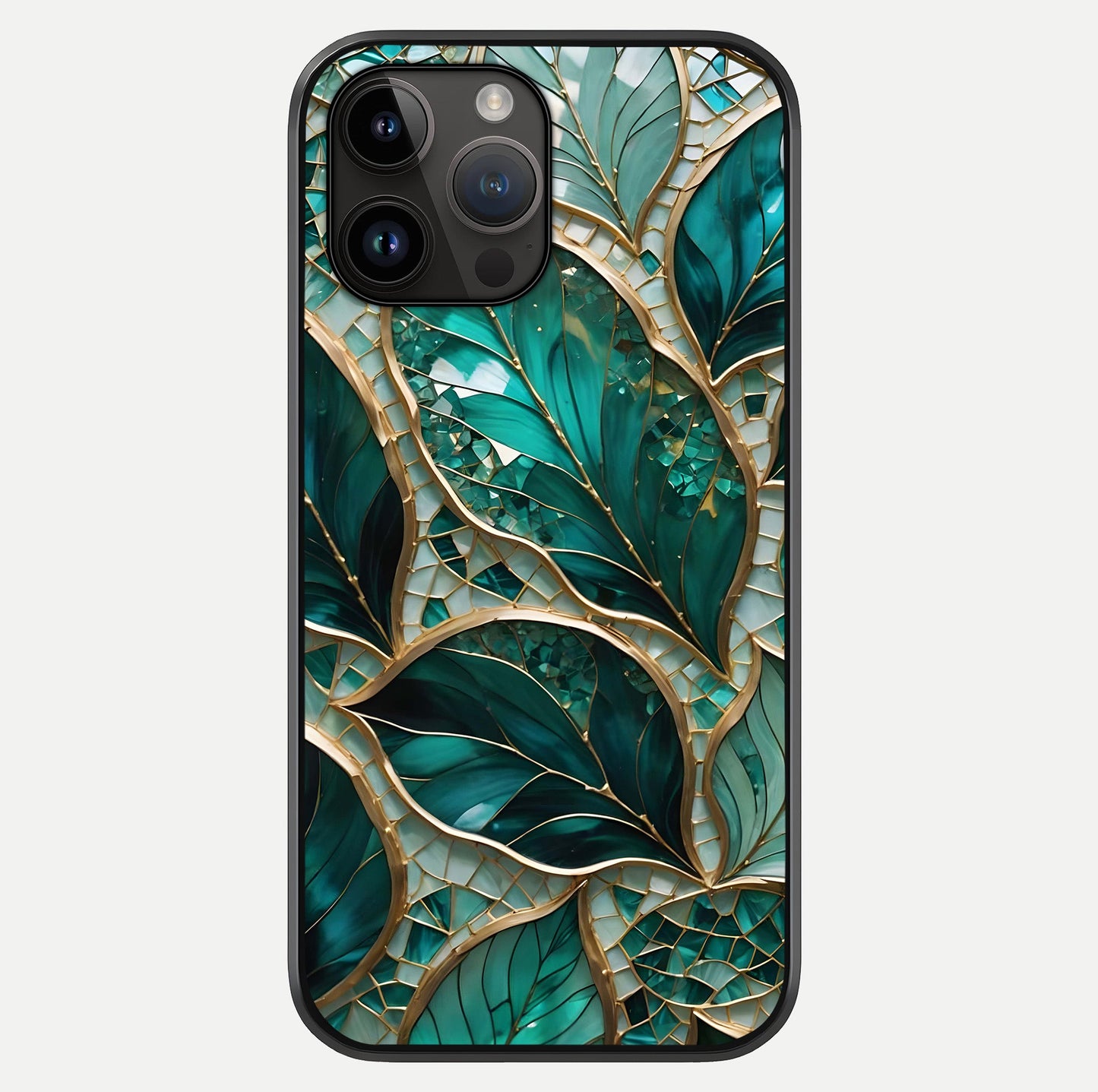 Emerald Leaf Glass Glass Case showing full back design in clean flat view with glossy glass finish.