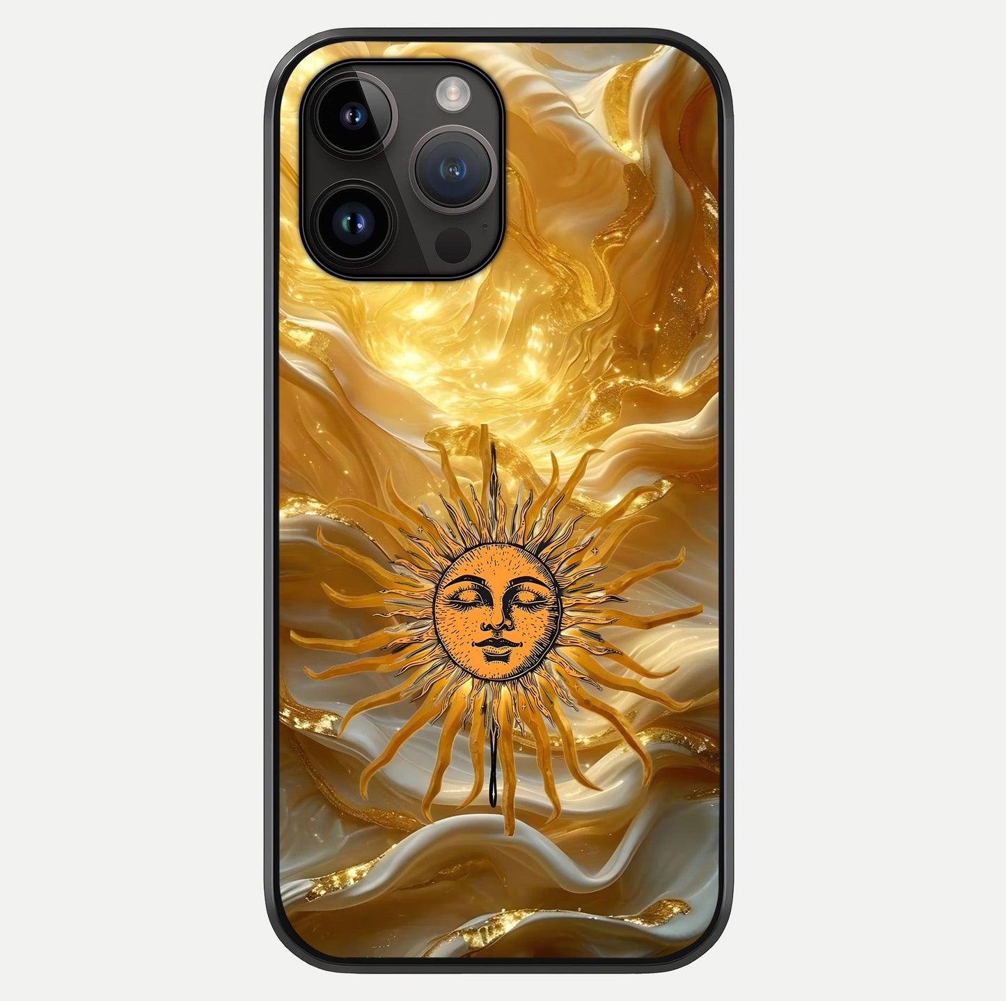 Eternal Golden Glow Glass Case showing full back design in clean flat view with glossy glass finish.