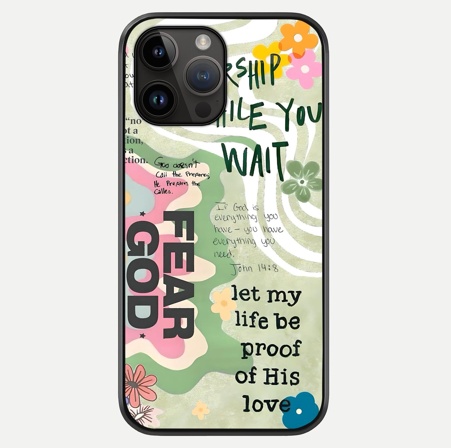 Faith Over Fear Glass Case showing full back design in clean flat view with glossy glass finish.