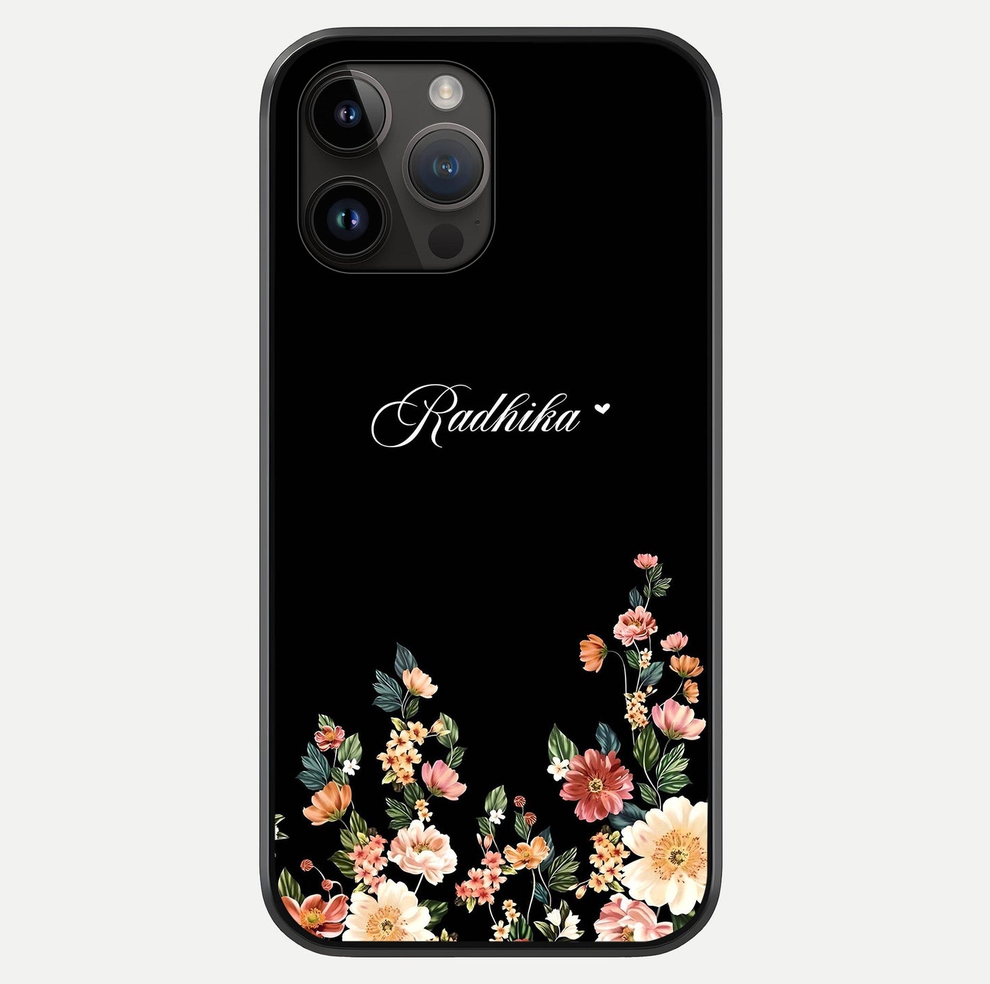 Floral Design With A Custom Personalized Name Glass Case showing full back design in clean flat view with glossy glass finish.
