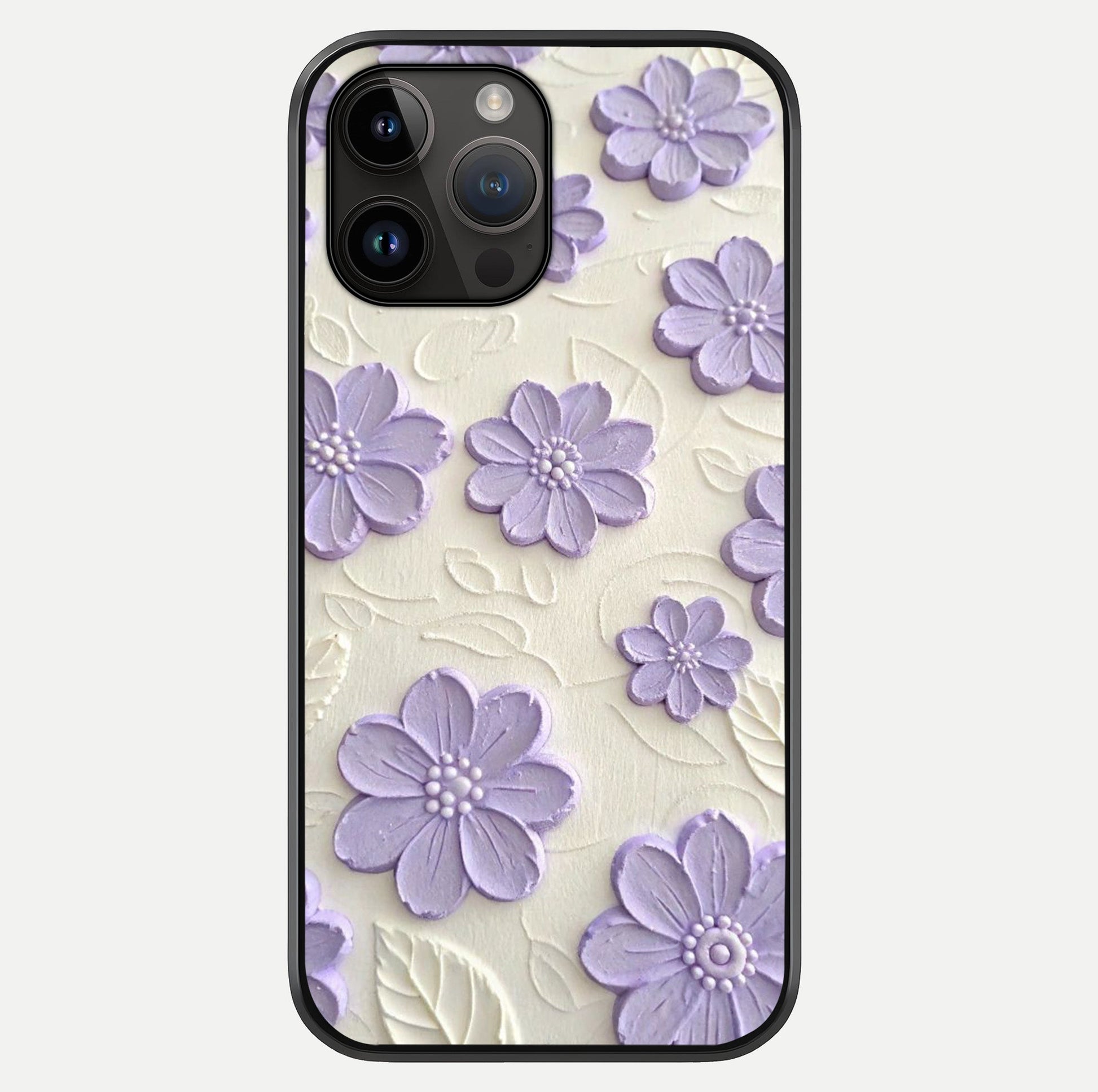 Floral Wall Art With Purple Flowers Glass Case showing full back design in clean flat view with glossy glass finish.