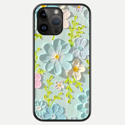 Frosted Petal Garden Glass Case showing full back design in clean flat view with glossy glass finish.