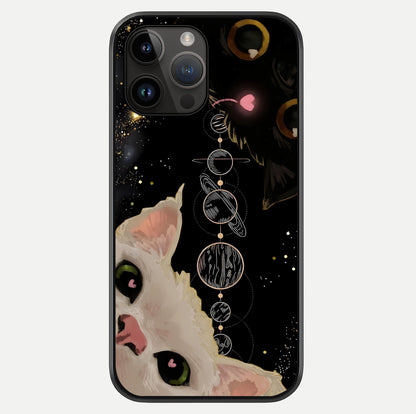 Galactic Cat Glass Case showing full back design in clean flat view with glossy glass finish.