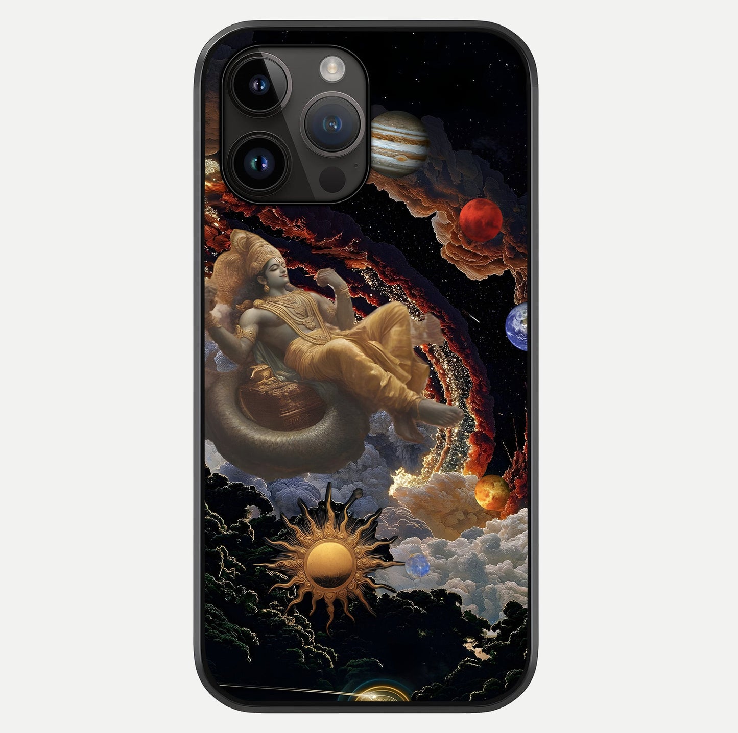 Galactic Divine God Glass Case showing full back design in clean flat view with glossy glass finish.