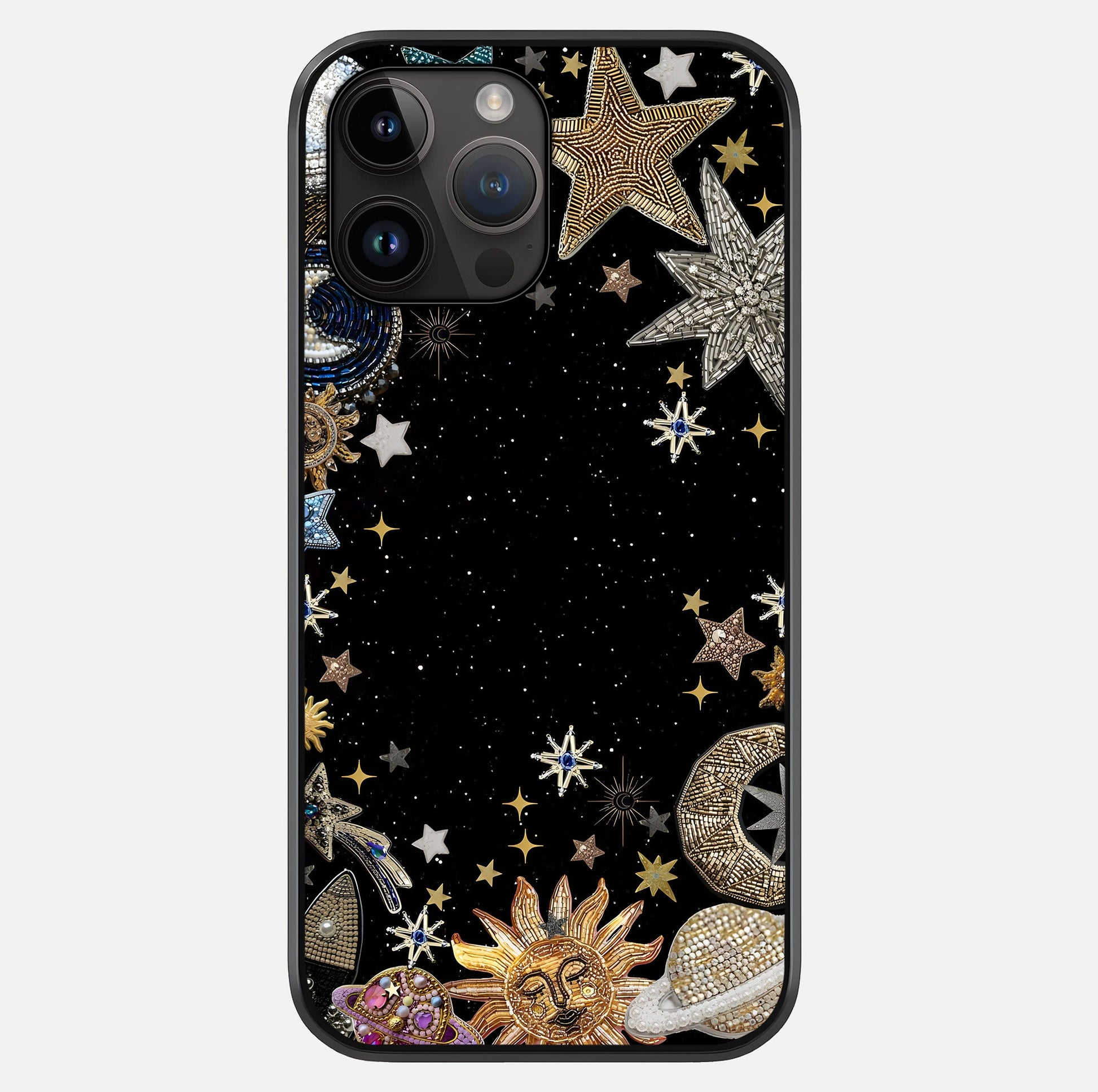 Galactic Jewel Stars Glass Case showing full back design in clean flat view with glossy glass finish.