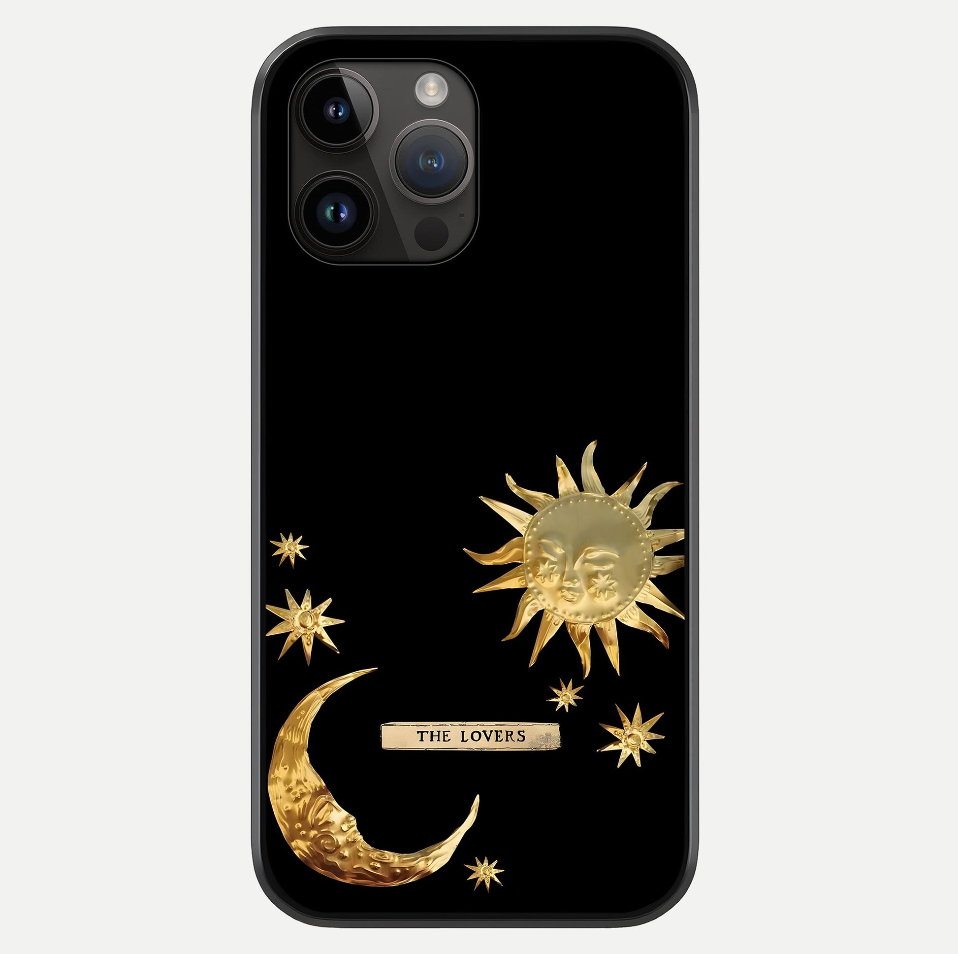 Golden Celestial Charm Glass Case showing full back design in clean flat view with glossy glass finish.