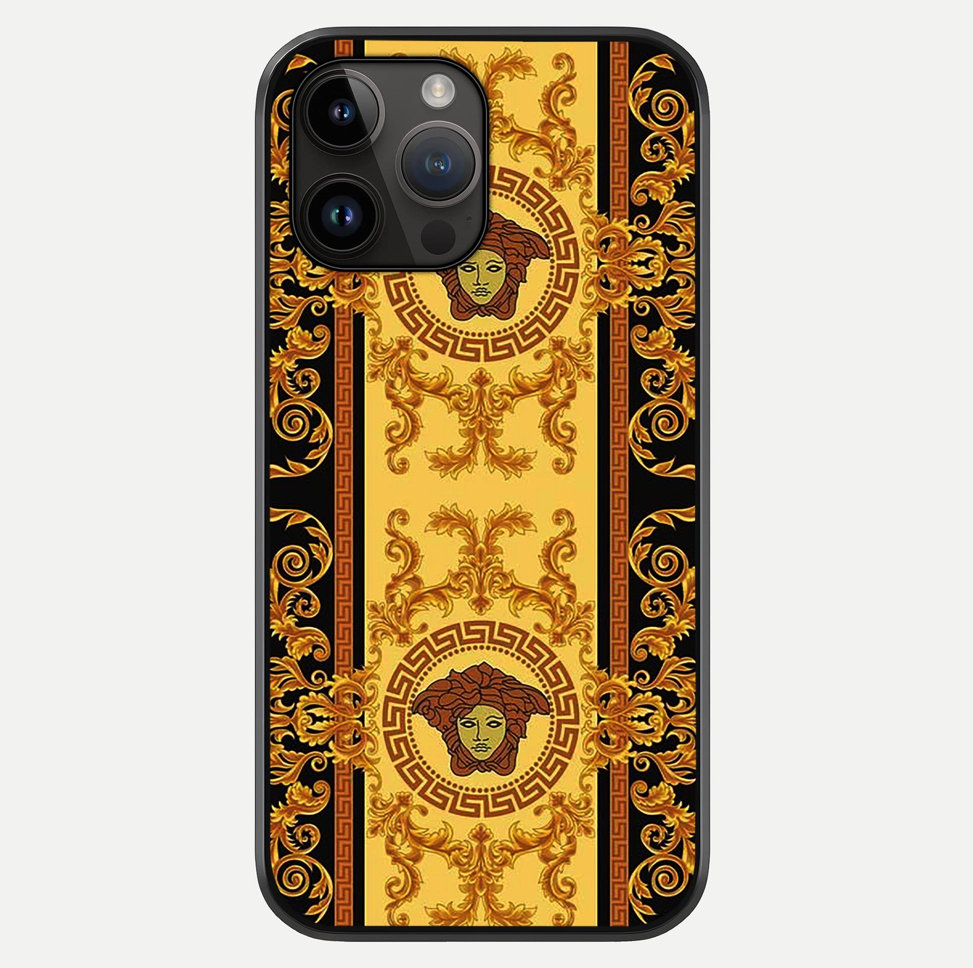 Golden Royal Heritage Glass Case showing full back design in clean flat view with glossy glass finish.