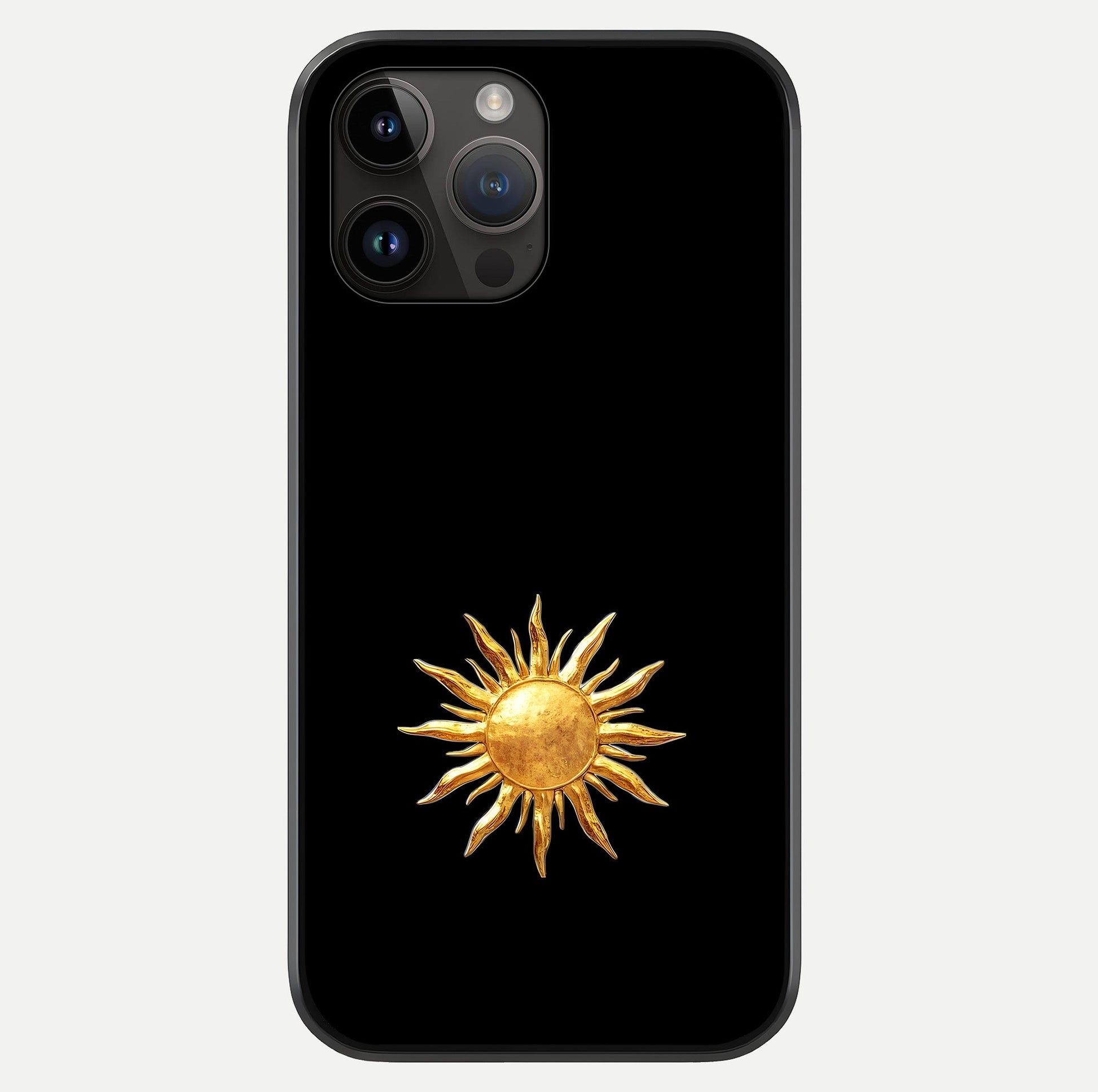 Golden Sun Minimalism Glass Case showing full back design in clean flat view with glossy glass finish.
