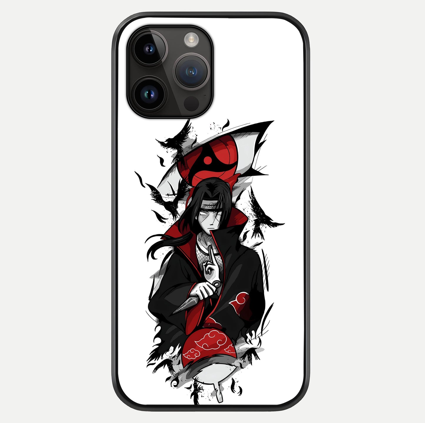 Itachi Sharingan Glass Case showing full back design in clean flat view with glossy glass finish.