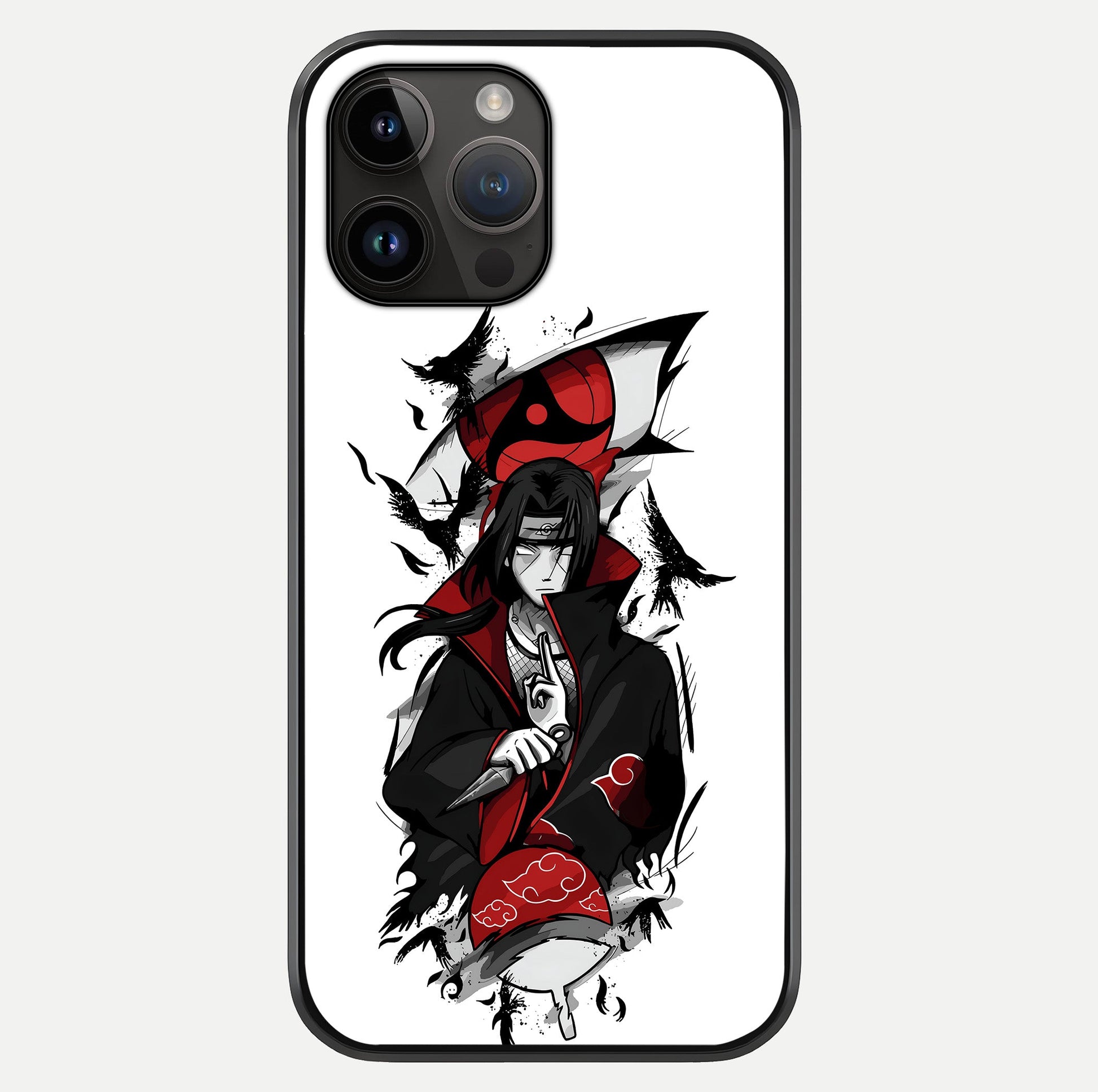 Itachi Sharingan Glass Case showing full back design in clean flat view with glossy glass finish.