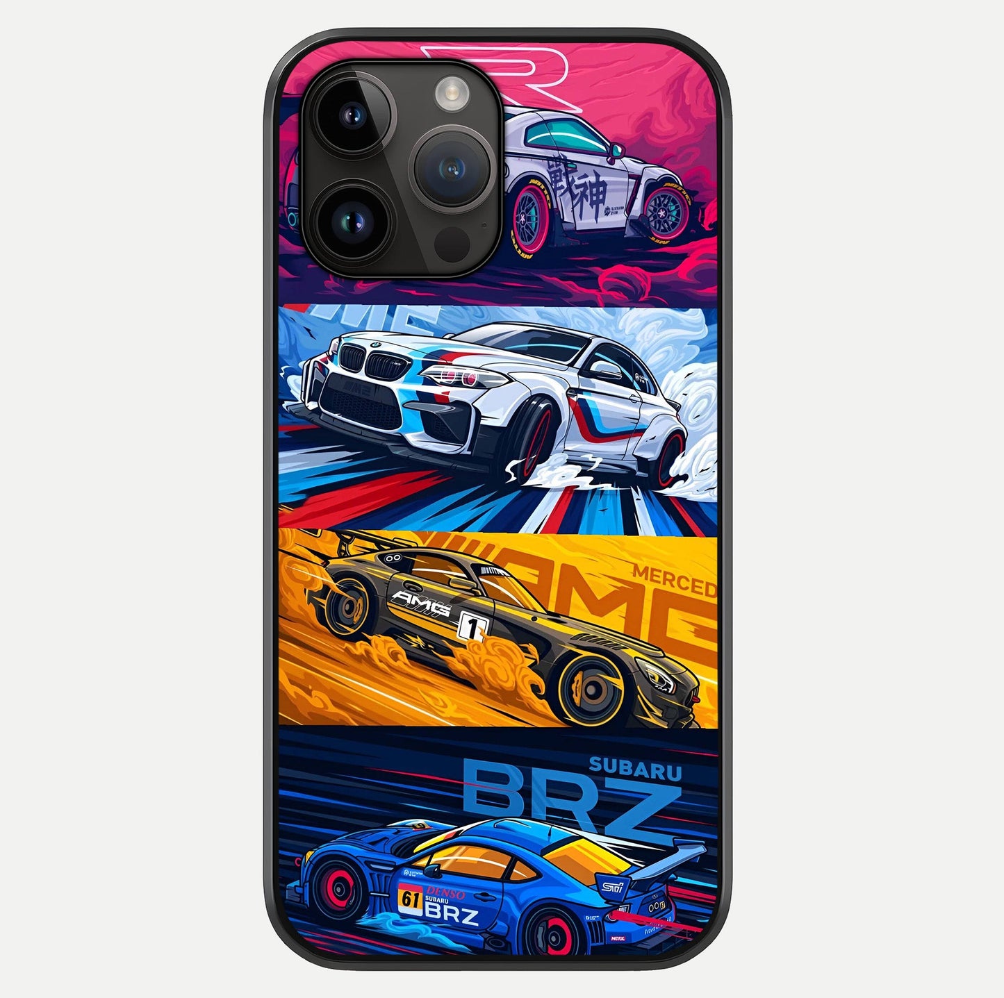 Jdm Sports Car Glass Case showing full back design in clean flat view with glossy glass finish.