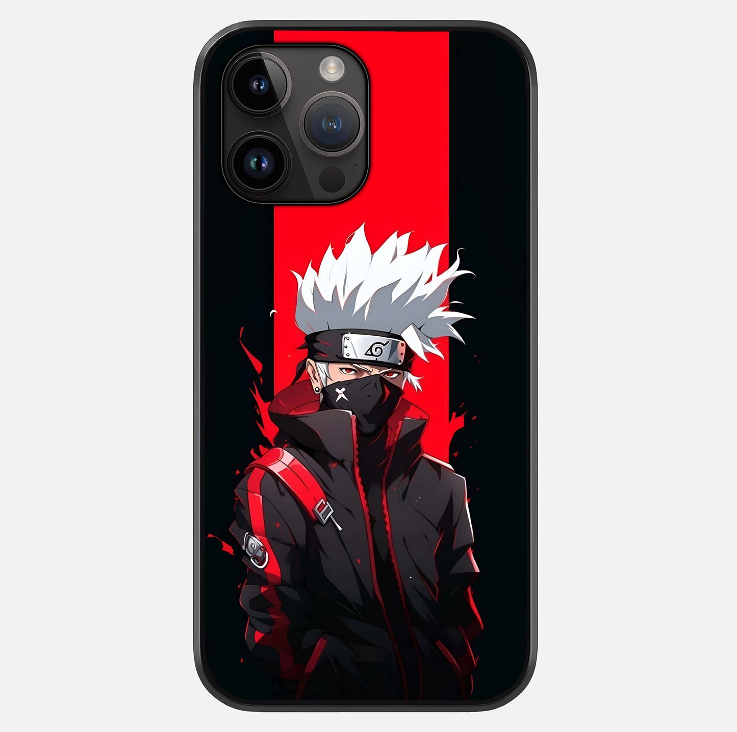 Kakashi Scarlet Shadow Glass Case showing full back design in clean flat view with glossy glass finish.