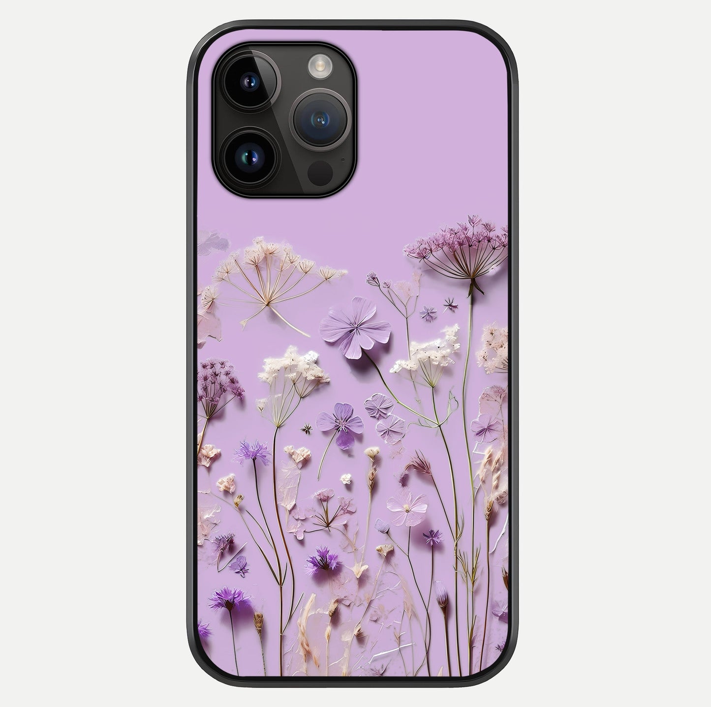 Lavender Blossom Dream Glass Case showing full back design in clean flat view with glossy glass finish.