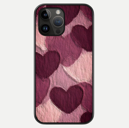 Layered Paper Hearts Glass Case showing full back design in clean flat view with glossy glass finish.