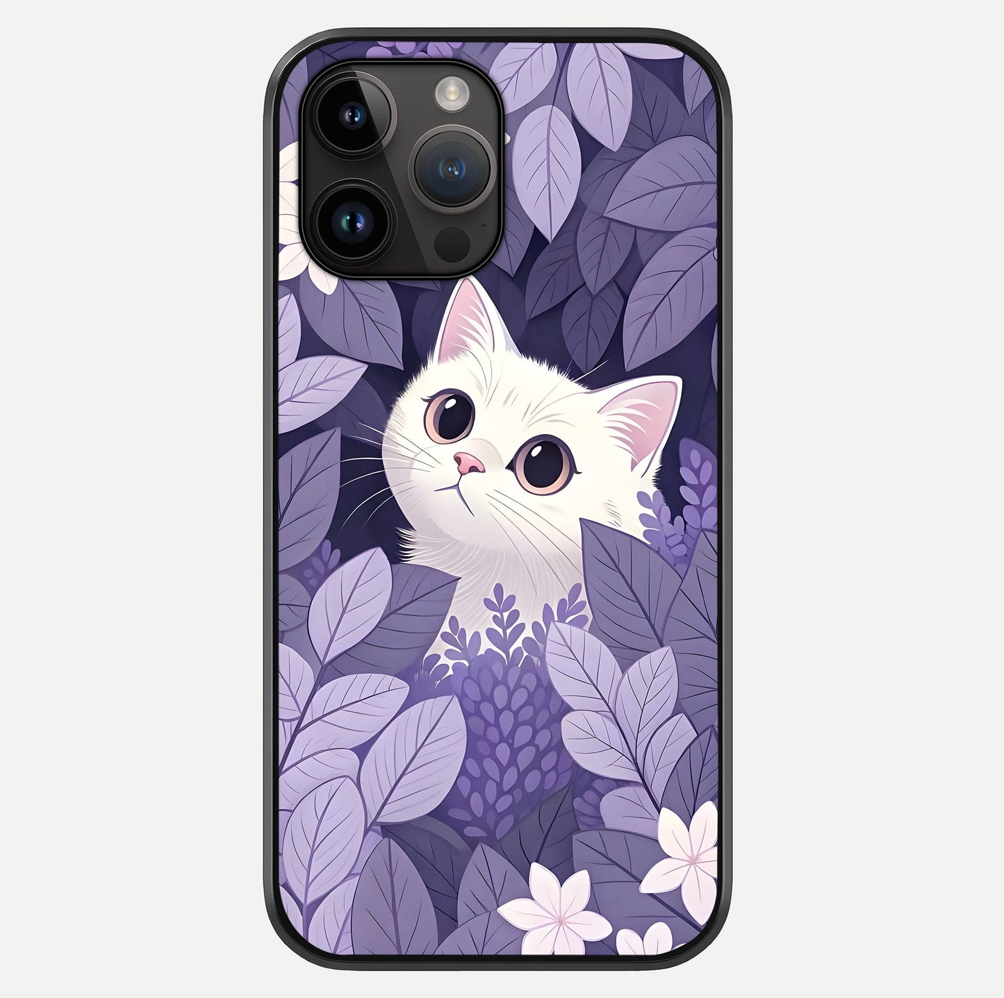 Lilac Hide Peek Cat Glass Case showing full back design in clean flat view with glossy glass finish.
