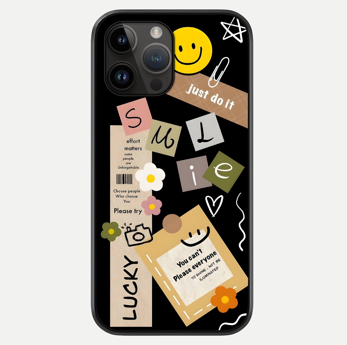 Lucky Aesthetic Collage Glass Case showing full back design in clean flat view with glossy glass finish.