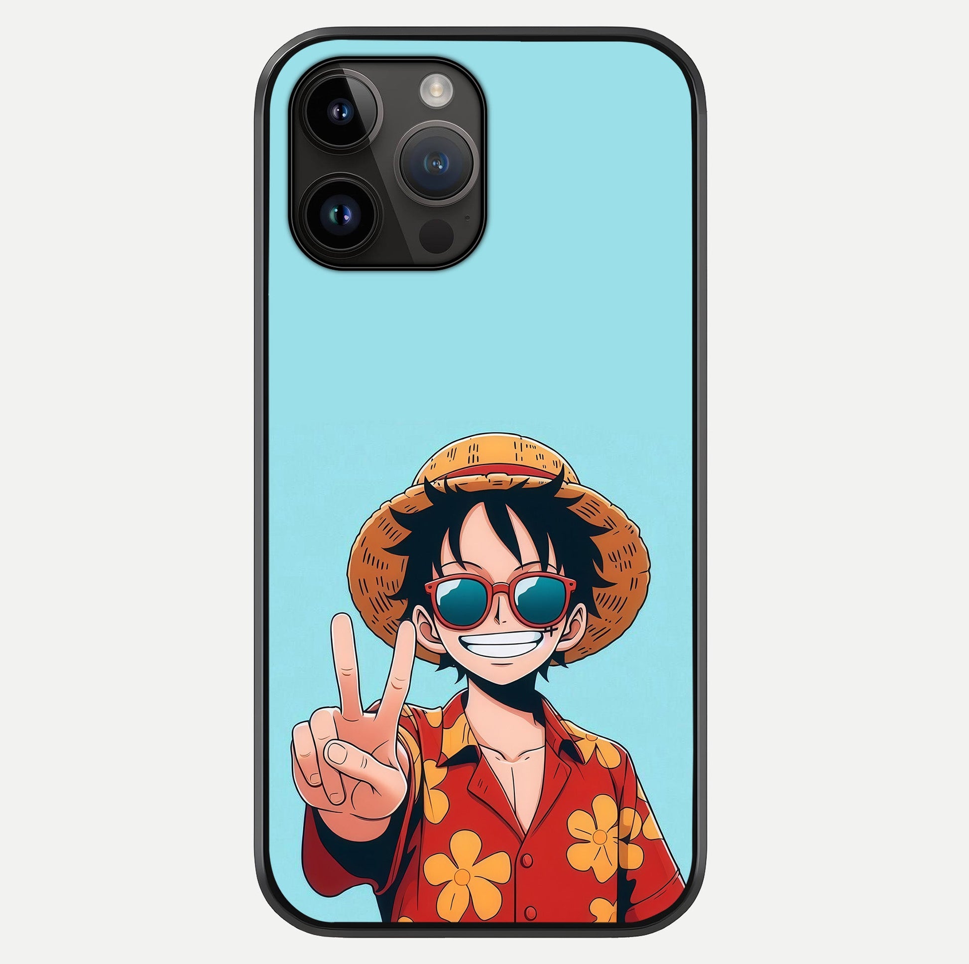 Luffy Summer Anime Vibe Glass Case showing full back design in clean flat view with glossy glass finish.