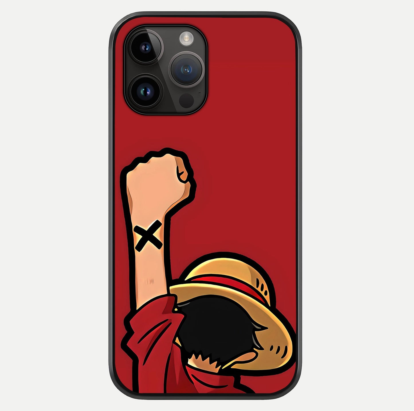 Luffy X Spirit Glass Case showing full back design in clean flat view with glossy glass finish.