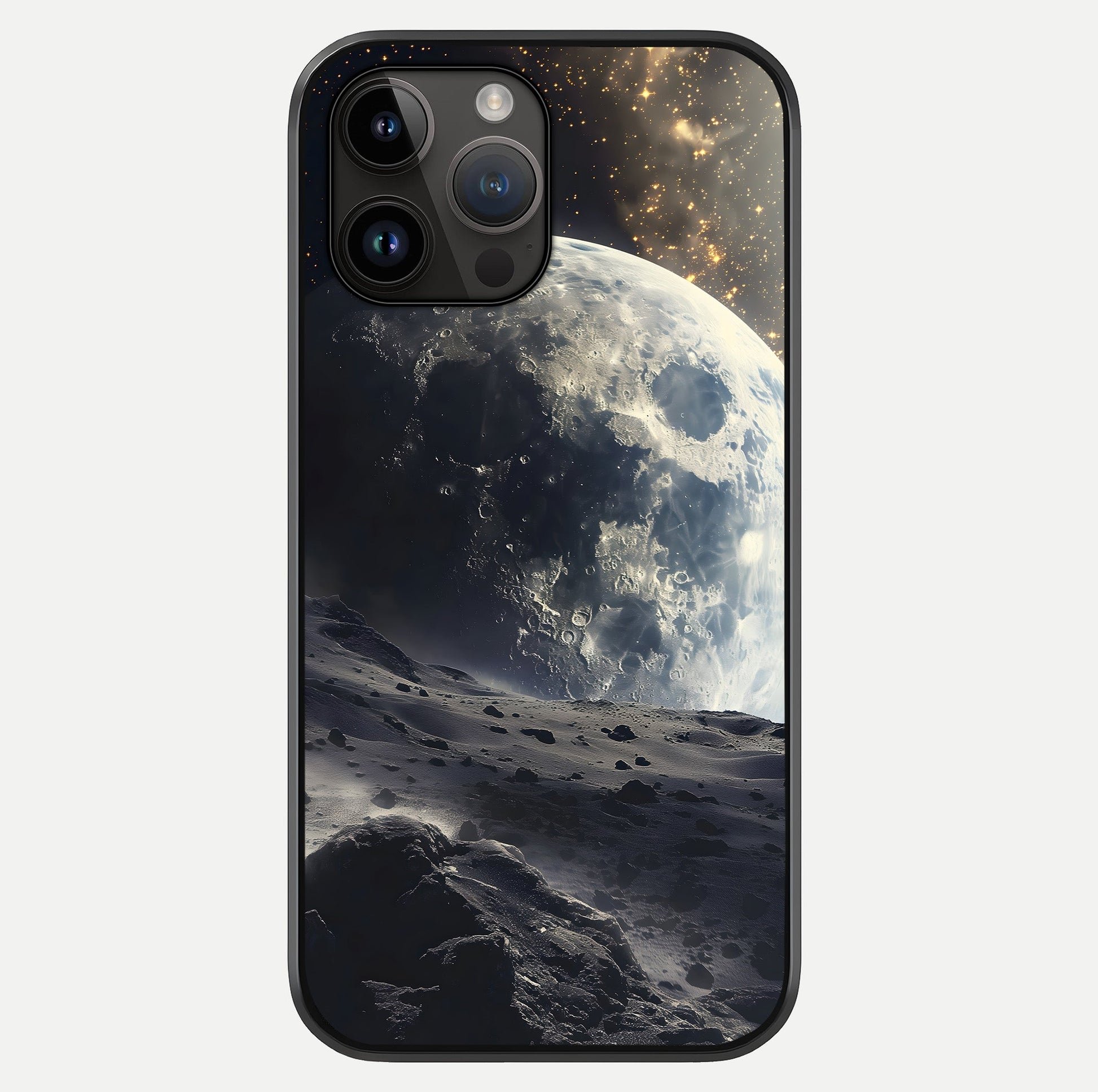 Lunar Horizon Glow Glass Case showing full back design in clean flat view with glossy glass finish.