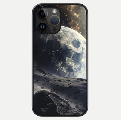 Lunar Horizon Glow Glass Case showing full back design in clean flat view with glossy glass finish.